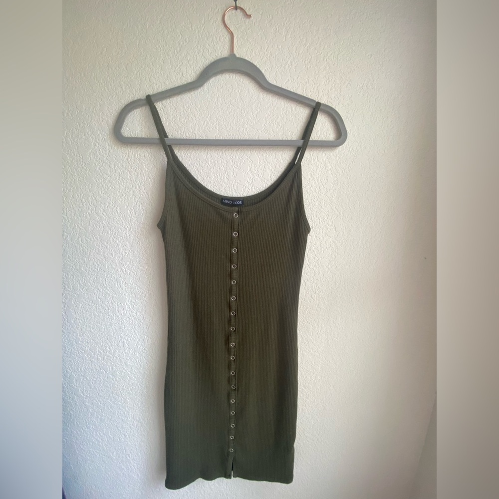 Women’s Spaghetti Strap Olive Ribbed Bodycon Dress
